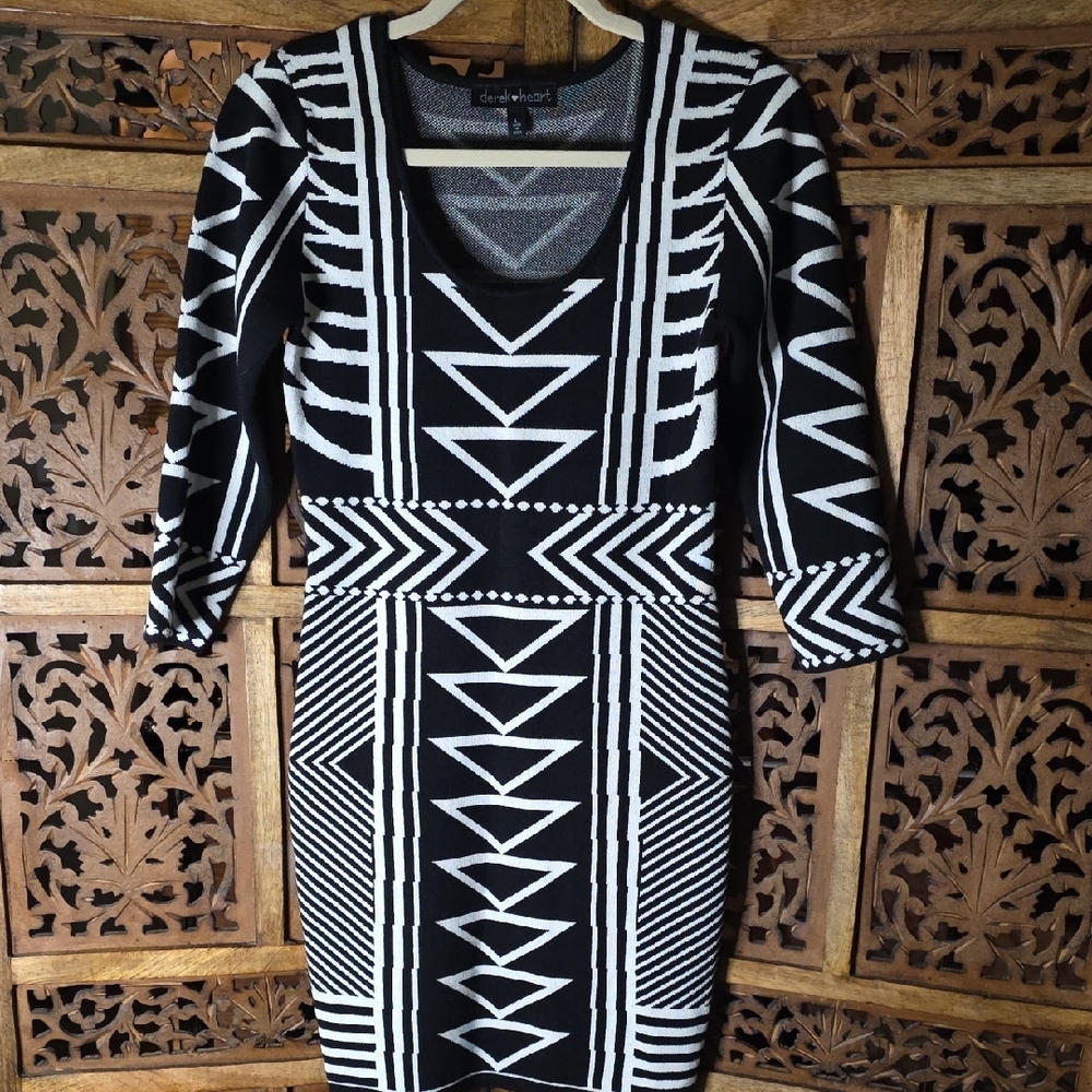 Derek Heart Black and White Patterned Dress